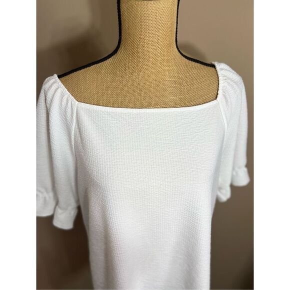 Cato Blouse Crepe Textured Peasant Top Size L 1/2 Flutter Sleeve Professional - Picture 3 of 9